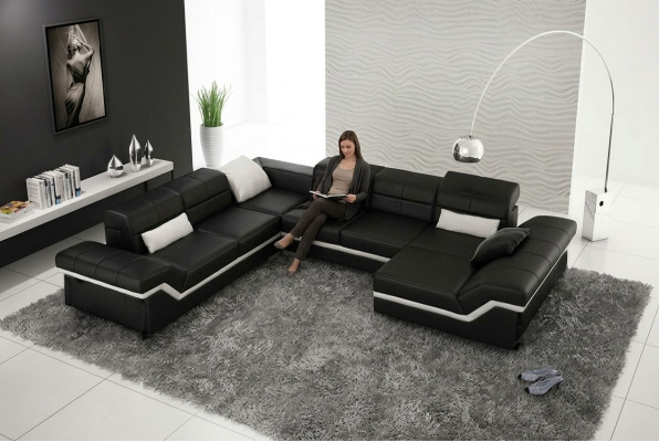 LEDERSOFA XXL DZĪVNES LANDSCAPE STŪRISKĀ SOFA DIZAINA SOFA DĪVĀNS GARNITŪRA STŪRLEŅĶIS JAUNS