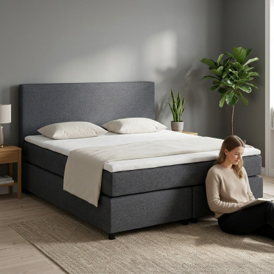 Gulta Kontinentālā Boxspring Gultas Mēbeles Augsta Dubultā Ādas Tekstila Gulta