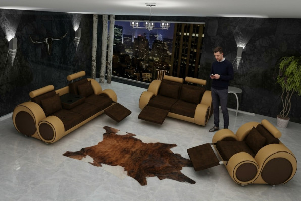 Sofagarnitūra Polster sofa dīvāns ādas komplekts dzīvojamā guļamistaba 3+2+1 tekstils BER