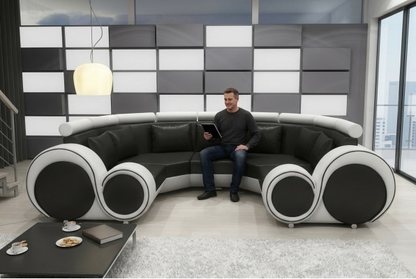 Exkluzīva mūsdienu ādas sofa no premium mākslīgās ādas ar koka rāmi.