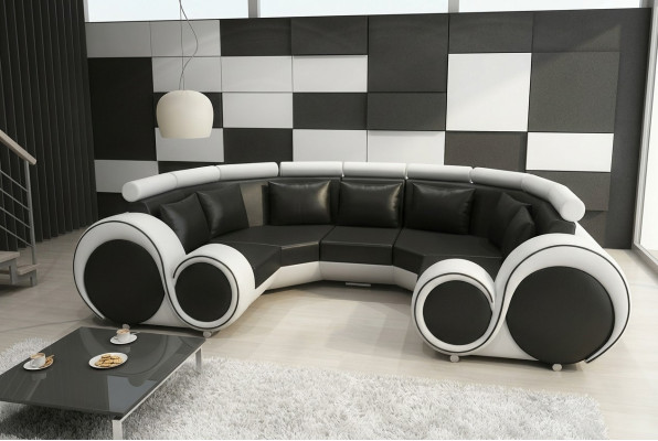 Exkluzīva mūsdienu ādas sofa no premium mākslīgās ādas ar koka rāmi.