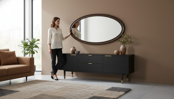 Klasiskais dizainera spogulis Wall Mirror Rundspiegel - Modelis V-Ellipse