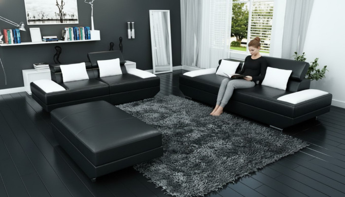 Sofaseta no ādas - trīs viena un diviViena Polster Couch Sofa Set Garnitur Hocker Sofas - 2719A