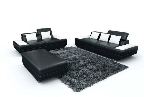 Sofaseta no ādas - trīs viena un diviViena Polster Couch Sofa Set Garnitur Hocker Sofas - 2719A