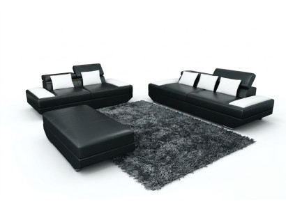 Sofaseta no ādas - trīs viena un diviViena Polster Couch Sofa Set Garnitur Hocker Sofas - 2719A