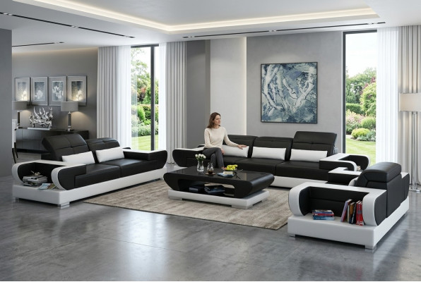Sofas komplekts Dīvāns Polster Āda Sēdeklis komplekts 3+2+1 Moderns dīvāns Detmold