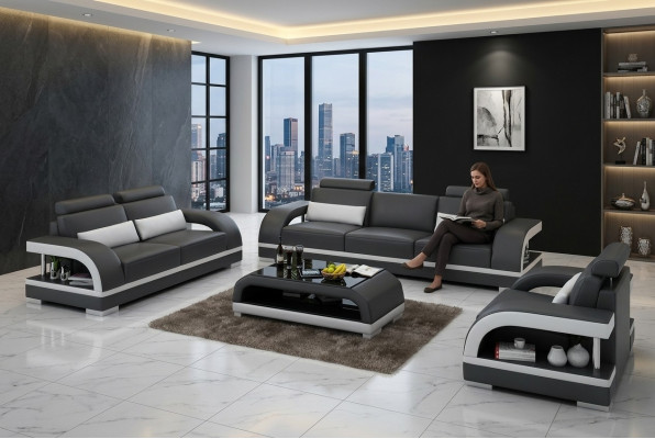 Dizainera dīvāngarnitūra ādas dīvāns Set 3+2+1 Garnitur Sofa Couch Neu Zitadelle S/W