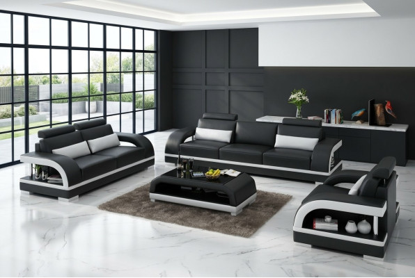 Dizainera dīvāngarnitūra ādas dīvāns Set 3+2+1 Garnitur Sofa Couch Neu Zitadelle S/W
