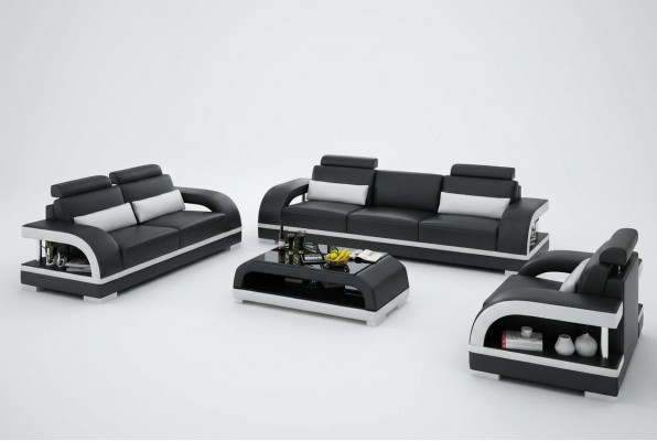 Dizainera dīvāngarnitūra ādas dīvāns Set 3+2+1 Garnitur Sofa Couch Neu Zitadelle S/W
