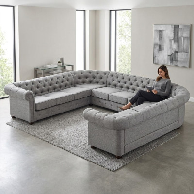 Česterfīlda dīvāns Sofa Polster Wohnlandschaft U Form Garnitur Ecksofa