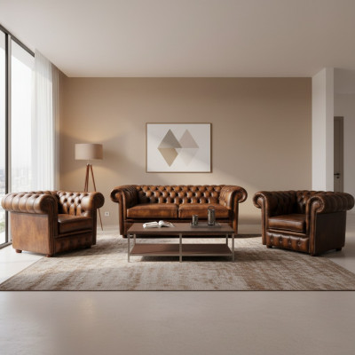 Chesterfield ādas dīvāns 2+1+1 tekstila dīvāns auduma polsterējums dīvāna komplekts