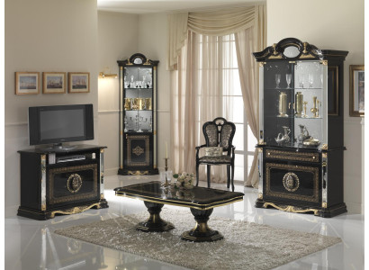Wohnzimmer Set Vitrine Kommode Spiegel Esstisch Design Schrank Möbel Gruppe 5tlg