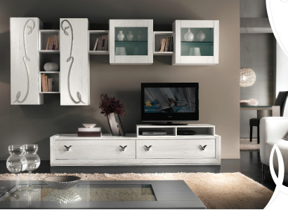 Wohnwand Vitrine rtv Sideboard Schrank Wand Moderne tv Holz Garnitur Set Möbel
