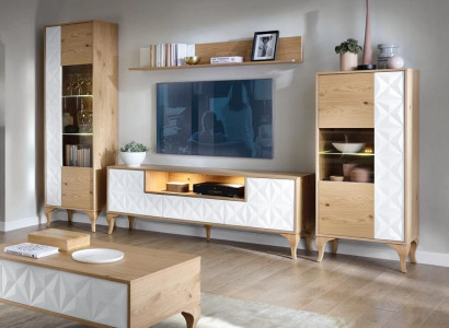Wohnzimmer Set Modern Holzmöbel TV-Lowboard + 2x Vitrine Luxuriöses