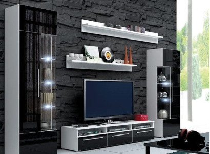 Wohnwand Wandregale Komplett Wohnzimmer TV-Lowboard Vitrine Set 5tlg