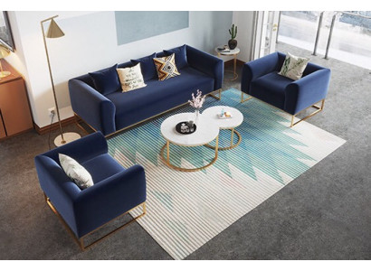 Wohnzimmer Set Textil 3+1+1 Sofa Blau Polstergarnitur 3-tlg Set